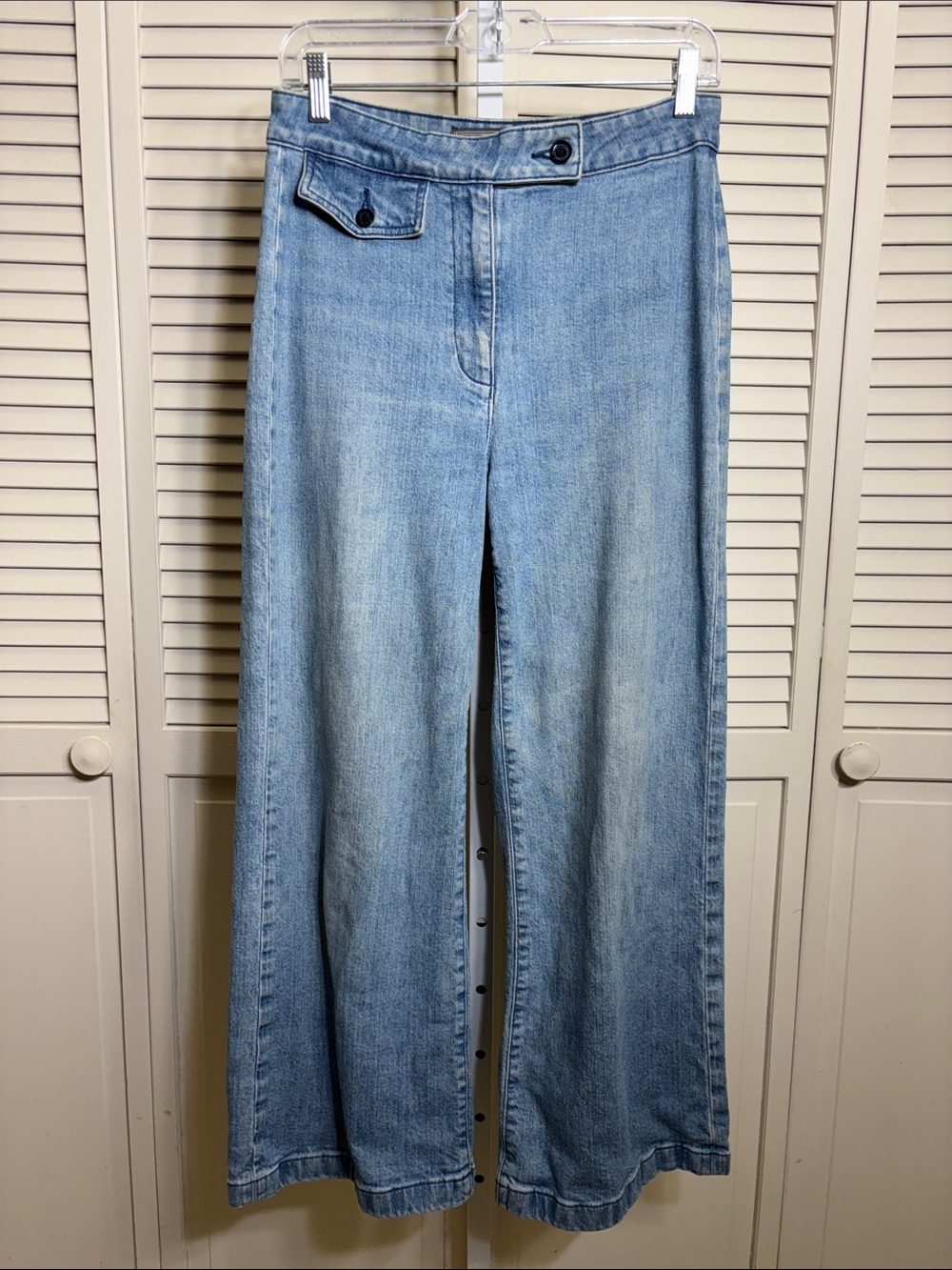 J. Crew Light Blue Wide Leg Jeans with Asymmetrical Button Waist Size 28 Tall